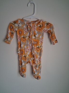 Angel Dear Floral Zip Front Footie NB